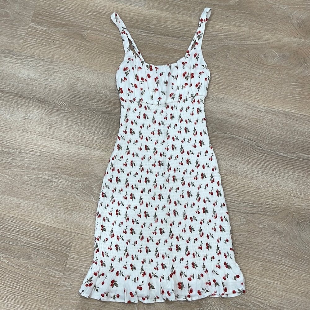 Abercrombie & Fitch White & Cherry Print Mini Dress